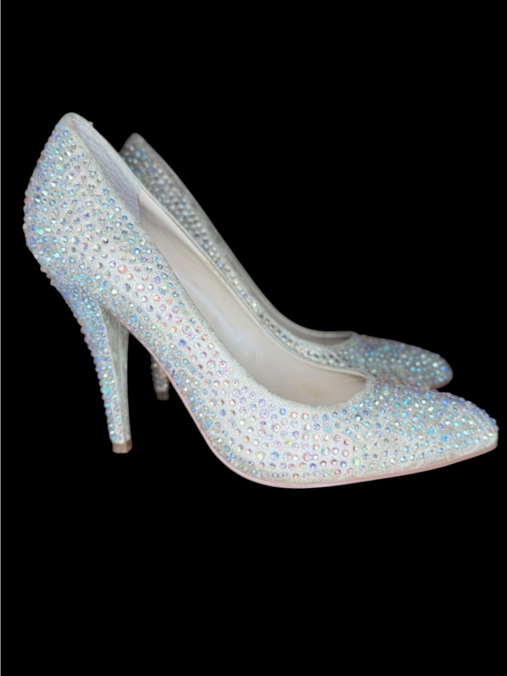 Blue by Betsey Johnson Rhinestone Bridal Wedding Heels Silver Sparkle Pumps 8.5 - Picture 4 of 14